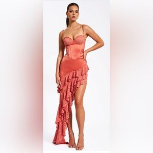 Miss circle- Zaira Coral Lace Satin Corset Dress women size small